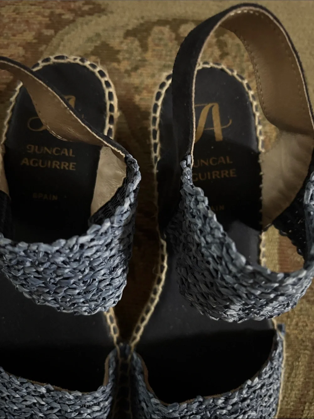 Juncal Aguirre  Blue Woven Espadrille Wedge Sandals